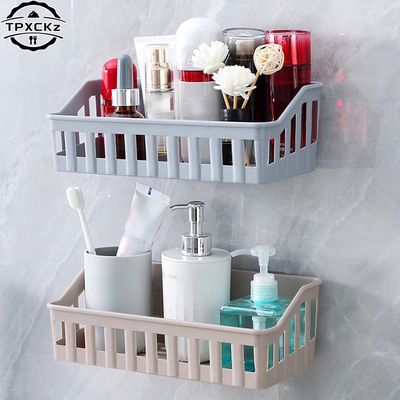 Organizador de estantes de baño sin taladro, estante de almacenamiento de ducha, soporte de champú de plástico para inodoro, montaje en pared, accesorios de baño
