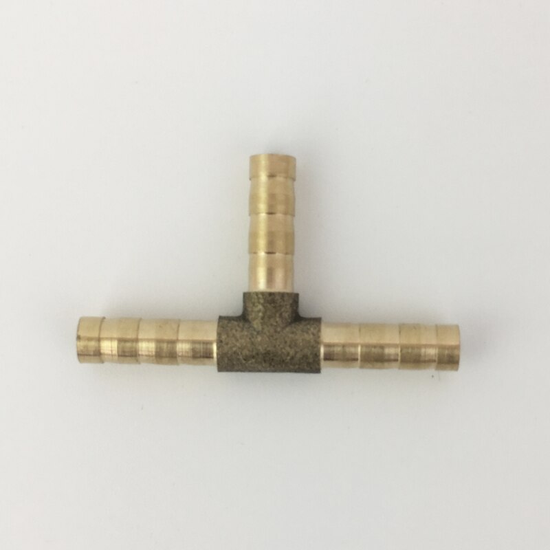 Accesorios para mangueras en T de latón en forma de T, 6mm, 8mm, 10mm, 12mm, tubo de manguera de 3 vías, cobre con púas de acoplamiento