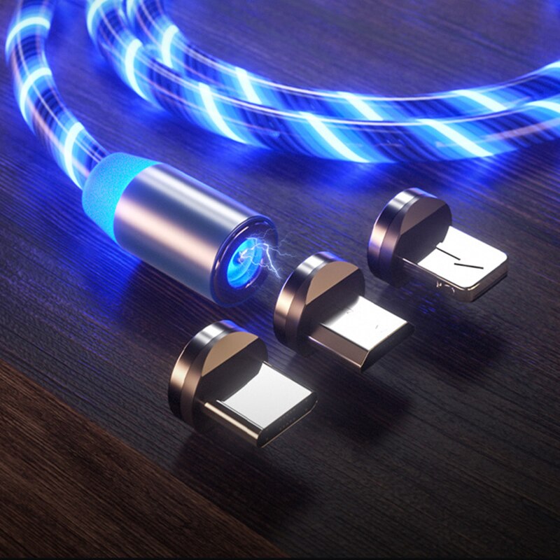 3 IN1 LED świecące światło magnetyczne IOS/type-c/Micro USB ładowarka kabel Samsung S8 S9 Plus A50 dla androida dla Huawei P30 LG