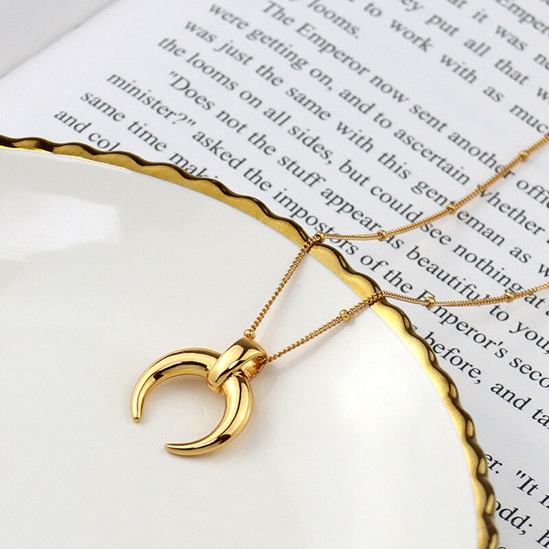 Måne vedhæng halskæde til kvinder krave guld splint farve rustfrit stål måne halvmåne halskæde collier femme smykker