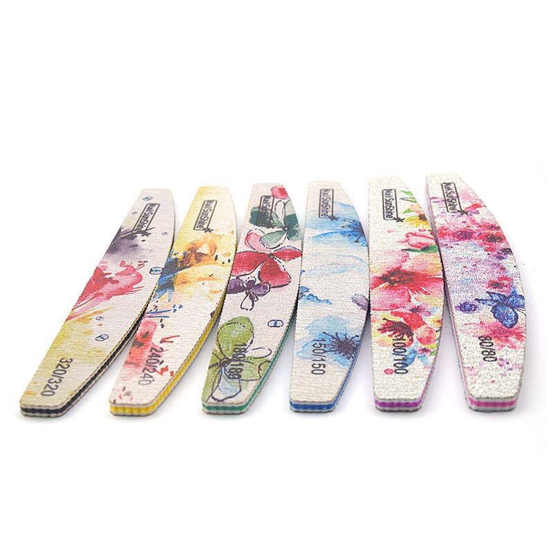 25/50pcs Nail File 80/100/150/180/240/320 Thick Nail Buffer Sandpaper Nail Gel Polish File Flower Sanding Tools: Mix 6 Designs 25pcs