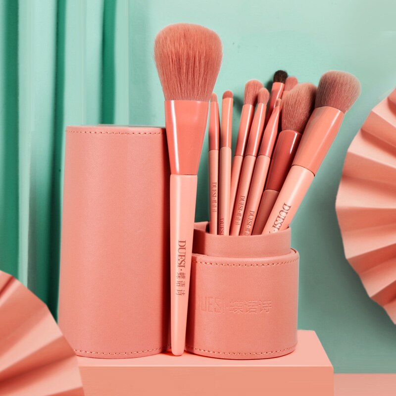 Duesi 7/8/10 -delige make-upkwastenset, oogschaduw, wenkbrauwen, concealer, blending blush, poeder, make-upkwasten, tools: 10 stuks vat roze