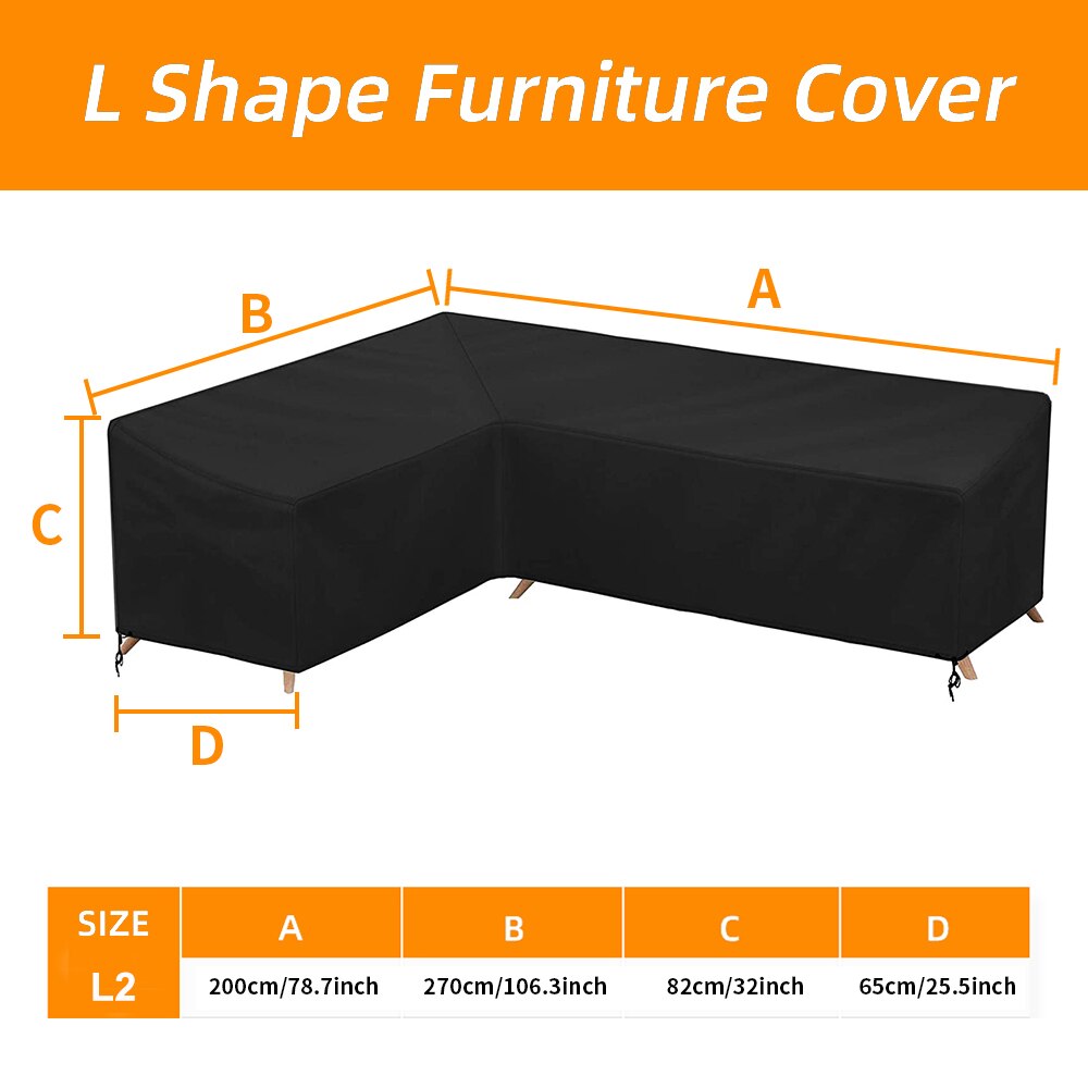 Waterproof L Shape Furniture Cover Outdoor UV-resistant Sofa Covers Garden Patio Yard Corner Oxford Cloth Furniture Rain Cover: 200x270x82cm