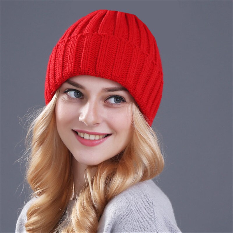 [Xthree] Keep warm winter hat for women girl &#39;s wool hat knitted beanies cap thick female cap: Red