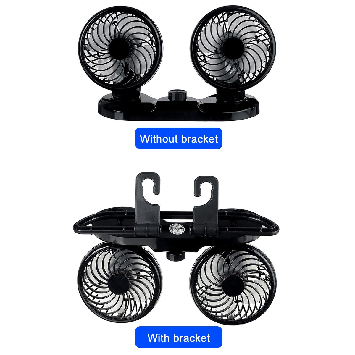 Electric Car Fan With Bracket 12V Electric Car Fan With 360 Degree Rotatable 2 Gear Low Noise Double-headed Cooling Fan