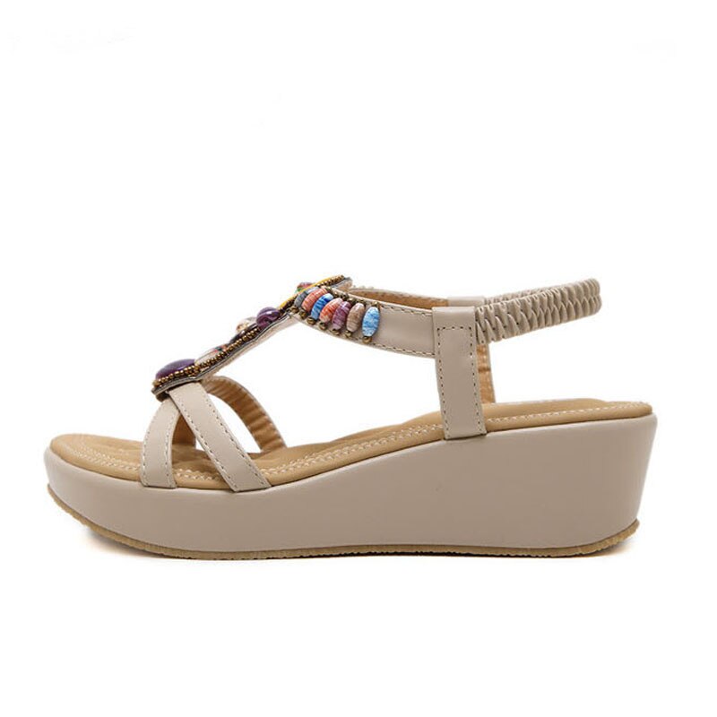 YAERNI-sandales d'été pour femmes, style bohémien, chaussures d'été à talon incliné, perlées, grande taille 35-42, chaussures d'été