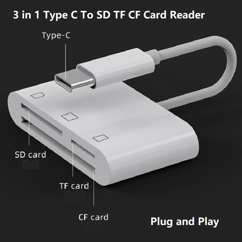 USB Type C CF Card Reader for iPhone 3 in 1 SD TF CF Card Reader lightning CF Card Adapter Camera Card Reader Plug and Play: WHITE