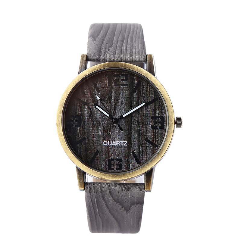 Heren-/dameshorloges met de klok mee, weergave van houtnerf, levensecht patroon, kwartsleren horloge, vrijetijdshorloge, roestvrijstalen wijzerplaat