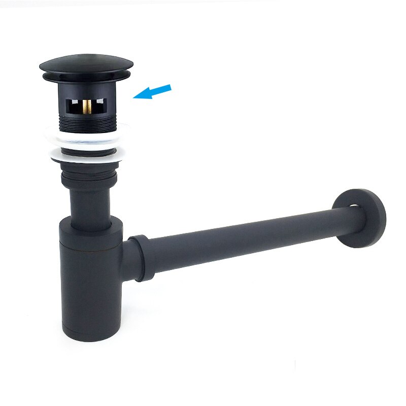 Brushed Gold Brass Pop-Up Basin Waste Drain, Basin Mixer P-Trap Waste Pipe Into The Wall Drainage Brass Vessel Or Ceramic Sink: Black-C