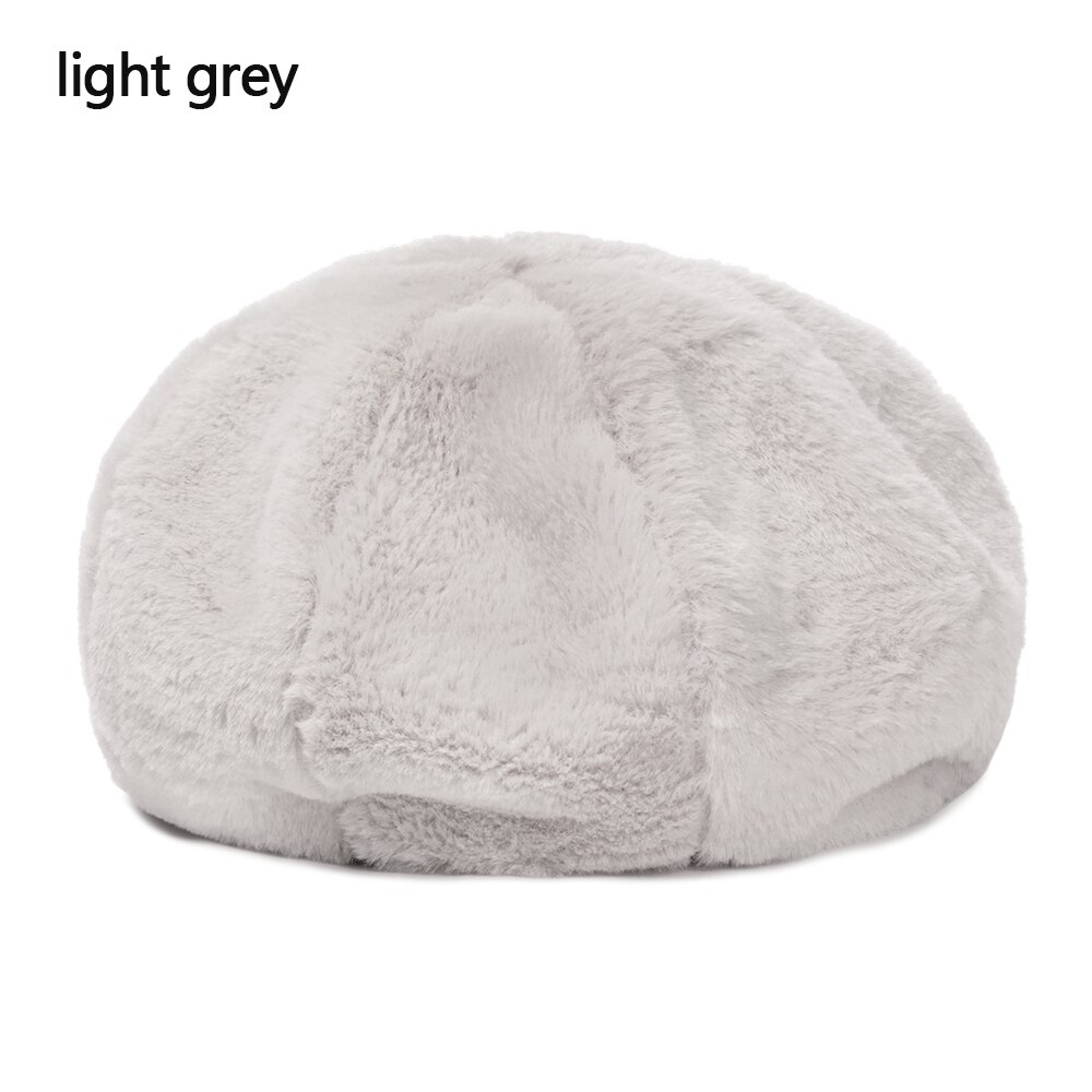 1PC Classic Beret Hat Women Soft Plush Pure Color Autumn Winter Beret Wool Outdoor Warm: light grey