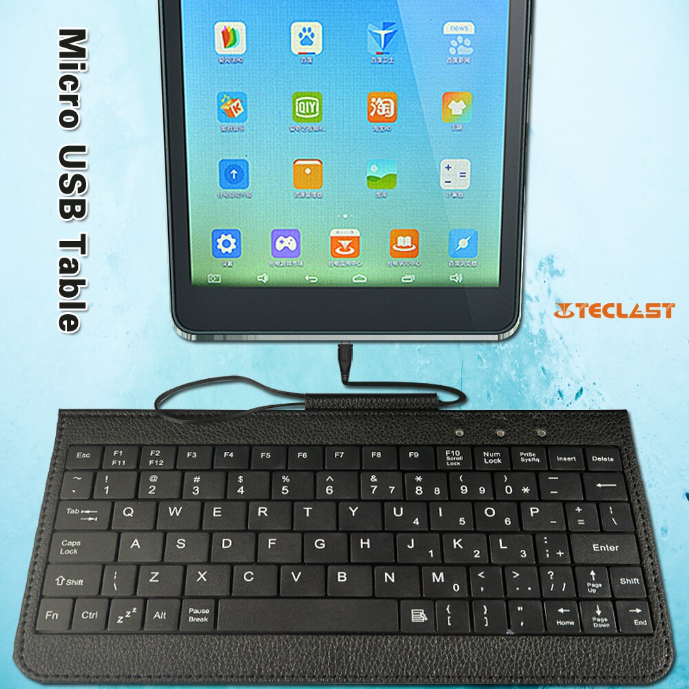 Teclado con cable antihuellas dactilares para tableta Teclast P80 Pro/X80 Pro/P80X 4G, teclado con cable USB, ligero y delgado + soporte