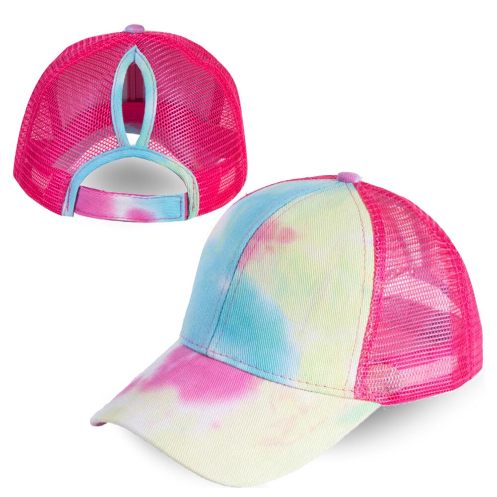 Tie Geverfd Paardenstaart Baseball Cap Mesh Ponycap Snapback Vrouwen Mannen Verstelbare Zomer Outdoor Fietsen Sport Casual Zonneklep Hoed: Rood