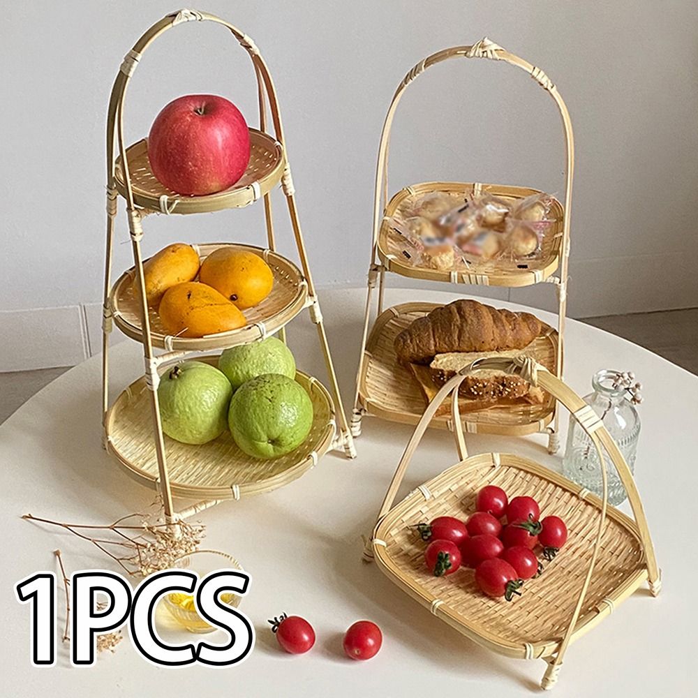 1/2/3 Laag Handgeweven Fruitmand Voedselmand Decoratief Staand Dienblad Bamboe Dienblad Bamboe Opbergmand voor Keuken