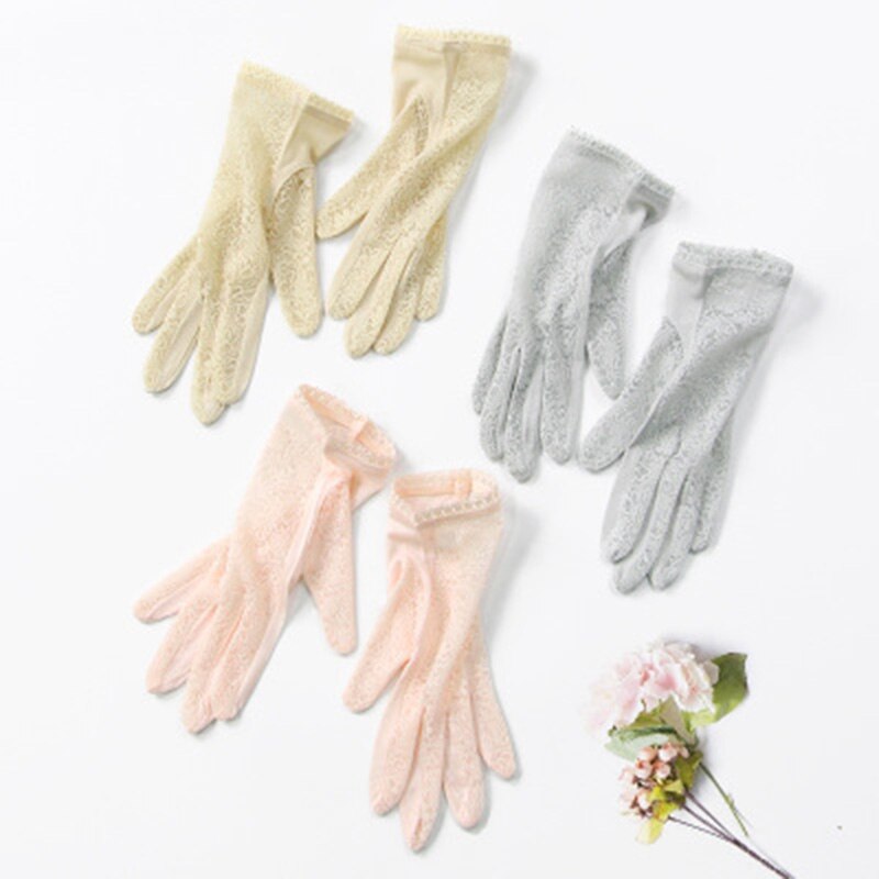 ladies 100 silk knit gloves summer anti-UV thin section breathable sleep moisturizing Lace gloves K5