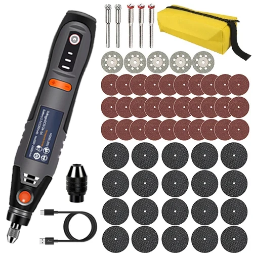 USB Cordless Drill Tool Dremel Drill Engraving Pen Electric 3-Speed Mini Handheld Wireless Drilling Rig Accessory Set: YELLOW/BLACK