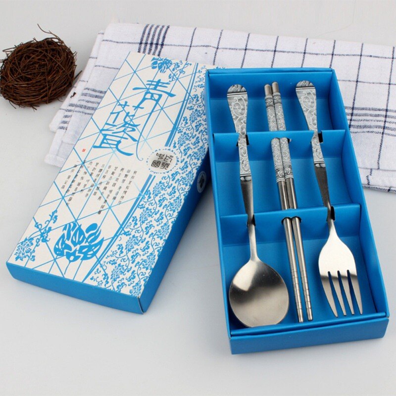 3 stk / kasse bestik sæt kinesisk stil rustfrit stål bestik middagssæt gaffel ske spisepinde køkken bordservice til køkken