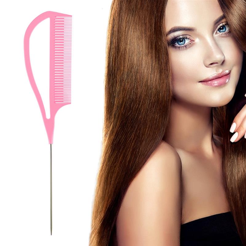 Kappers Kam Stalen Tip Staart Kam Hoogglans Haar Kam Rvs Handvat Haar Kam Anti-Statische Styling Care haar Kam: Roze