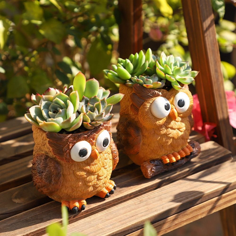 Tuinornament Hars Uil Planter Cartoon Schattige Dierenvaas Multifunctionele Gesimuleerde Succulente Bloempot Desktop