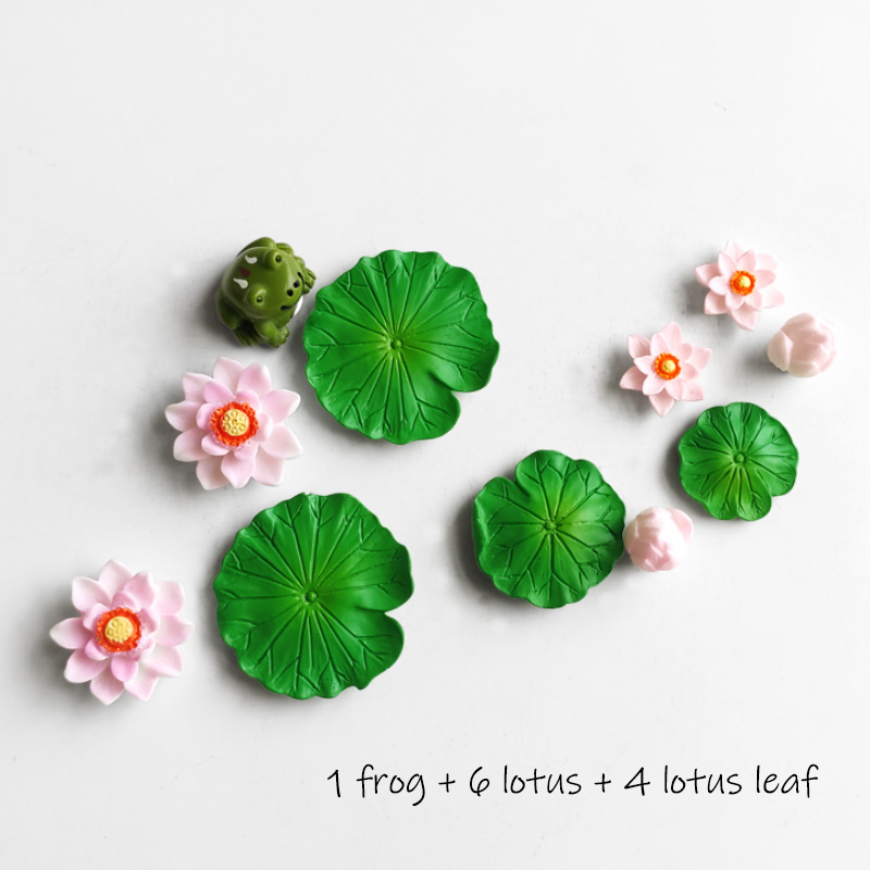 BAIUFOR pez hoja de loto pato de dibujos animados conjunto terrario acuario figuritas DIY Hada jardín pecera paisaje miniatura decoración del hogar: Rosa