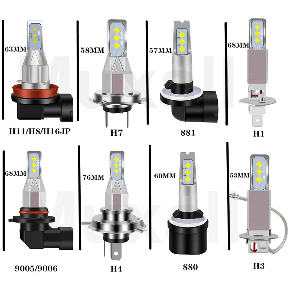 20000LM H3 Led Bulb H1 Mini 1:1 Plug Play Fanless Car Led Lamp 2525 CSP Led Headlight Fog Lights DRL White Yellow 12V 24V