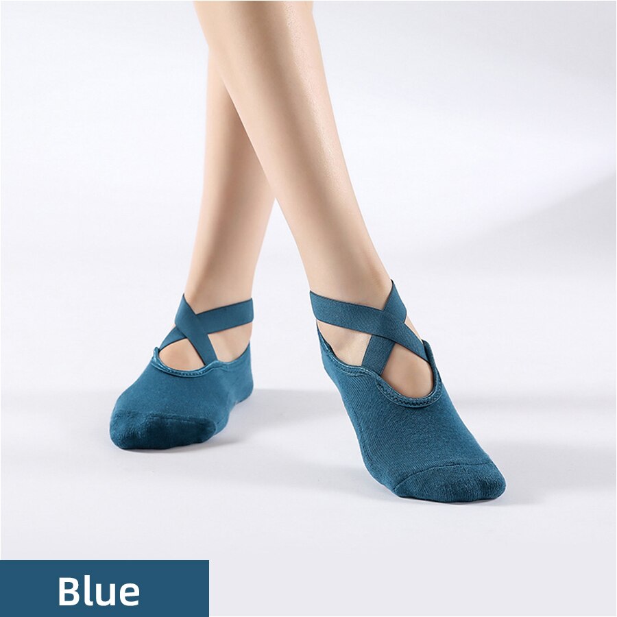 Fitness Nicht-Unterhose Griffe &Ampere; Riemen Yoga Socken Bandage Baumwolle Pilates Socken Reine Stange Ballett tanzen Atmungsaktive trainieren Fitnessstudio für Frauen: Yoga wa Blau / dünn