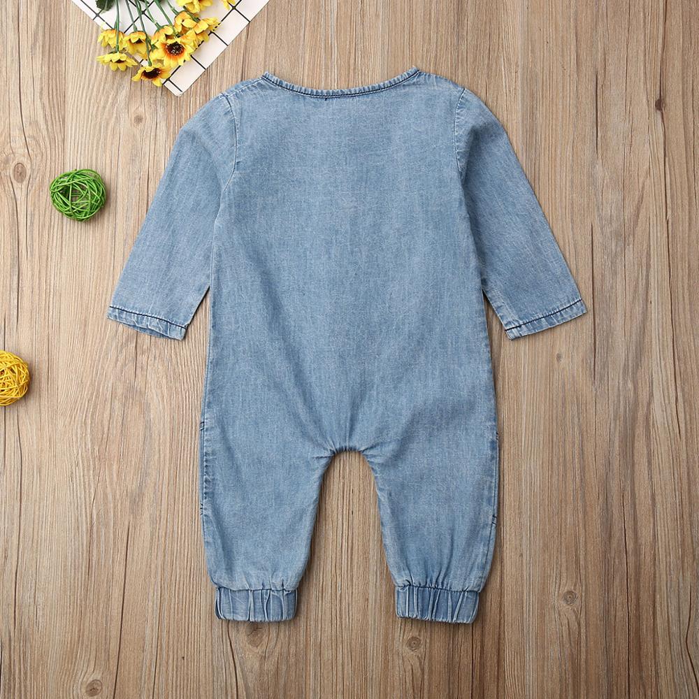 2020 outono inverno recém-nascido macacão da criança dos miúdos do bebê roupas da menina do menino denim macacão manga longa botão macacão