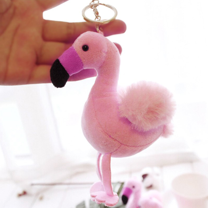 Precioso flamenco de peluche de juguete llavero anillo colgante juguete suave llavero mochila Decoración