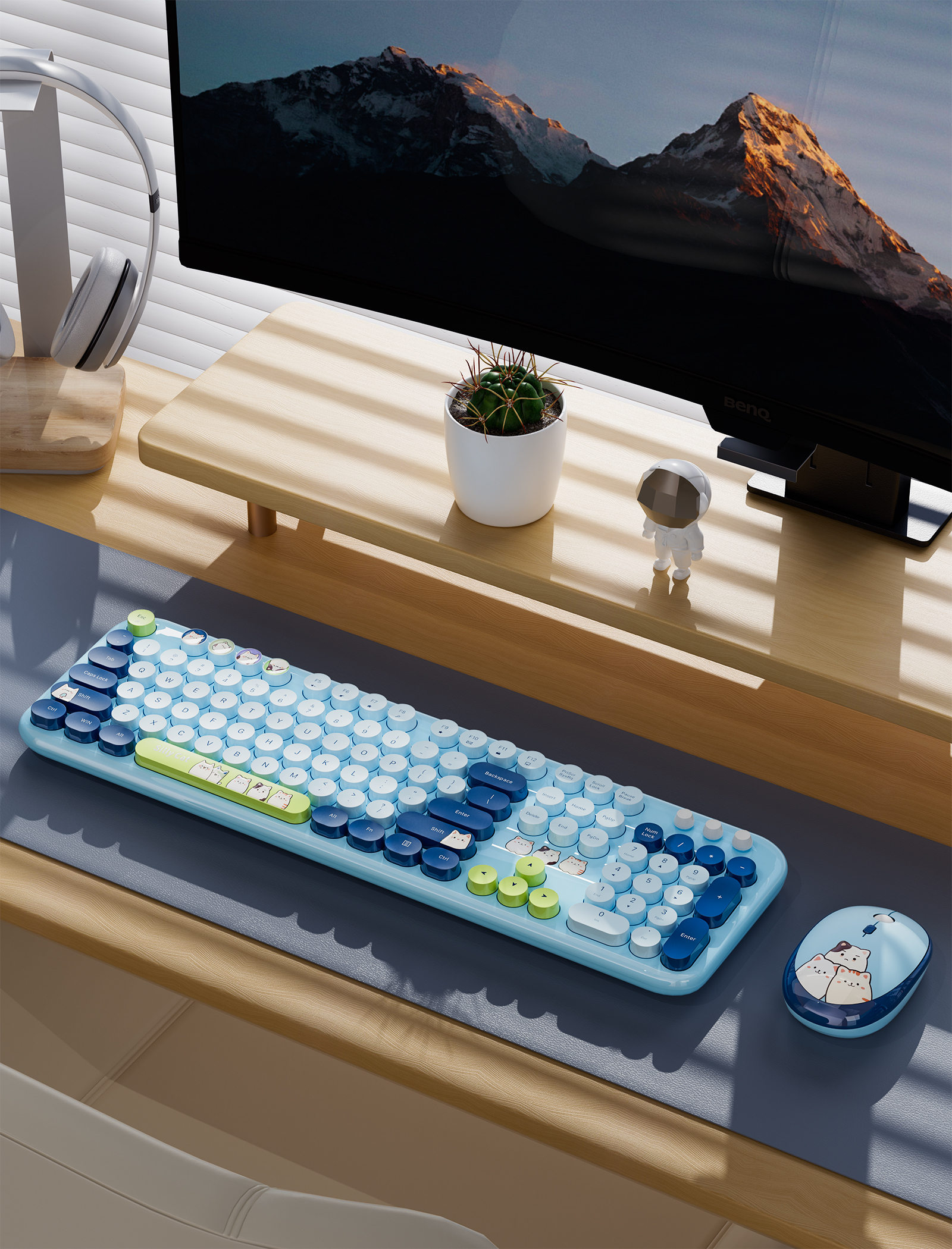 MOFII Kabelloses Tastatur- und Maus-Kombinationspaket – ultradünne Tastatur mit Ziffernblock, Computerzubehör: Blau