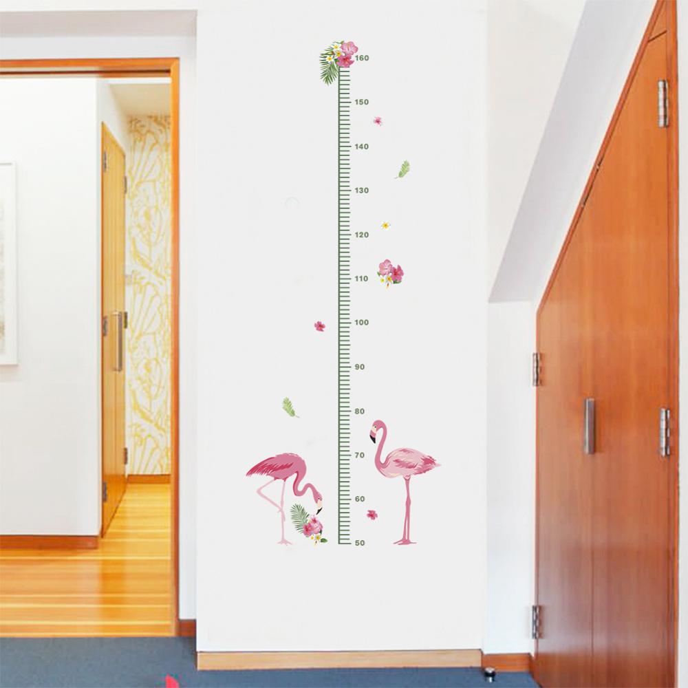 Flamingo Height Measure Diy Wall Stickers For Kids Rooms home decor cartoon animals growth chart wall decals pvc mural art