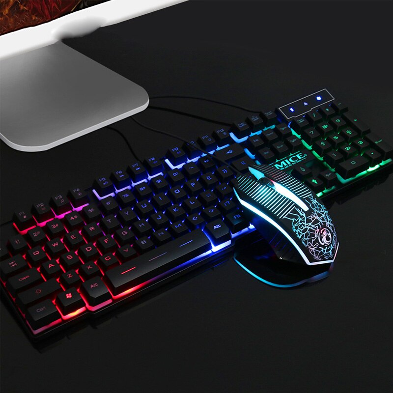 Wired Game keyboard suspended key cap rainbow backlit Keyboard and Mouse set PBUG