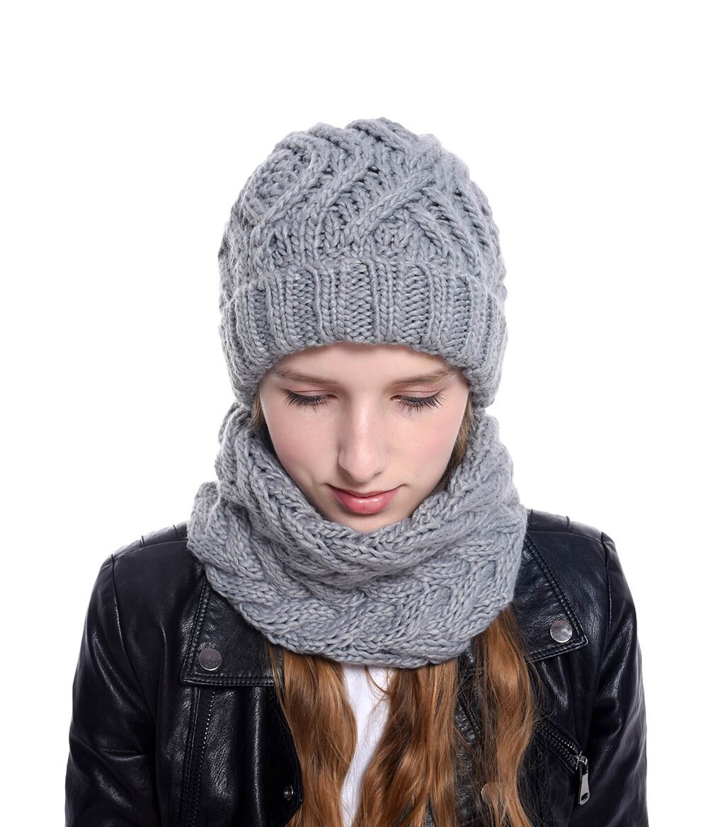 Sombrero y bufanda Multicolor para unisex, sombrero de acrílico sólido para mujer, con bufanda, sombreros de punto cálidos para exteriores, conjunto de bufandas, accesorios de invierno