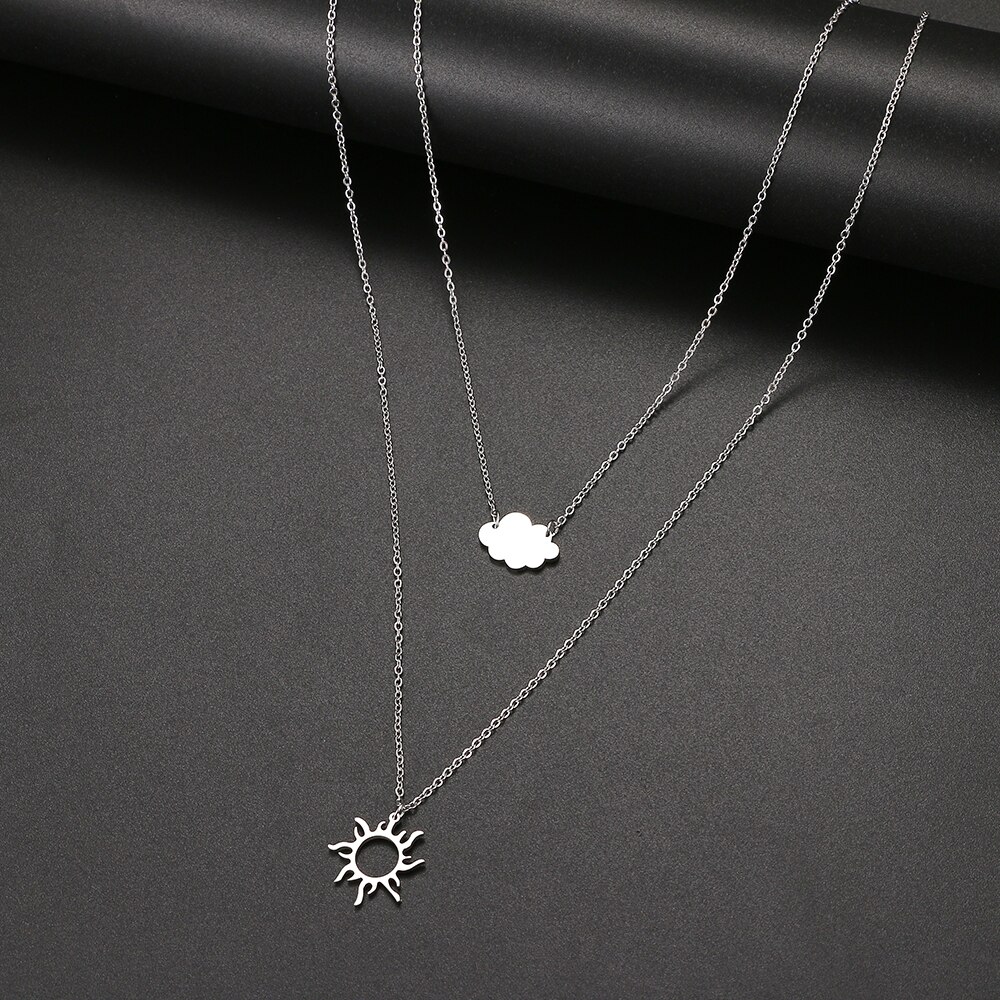 2023 Rvs Zon Totem Cloud Gelaagde Modellen Ketting Voor Vrouwen Modieuze Exquisite Hanger Ketting Party Vriend Sieraden: Silver