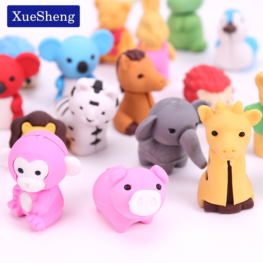 Stationery Supplies Kawaii Animal Pencil Erasers for Office School Kids Prize Writing Drawing Student 3PCS