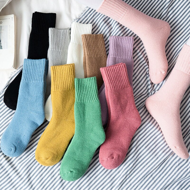 Winter Thicken Warm Women's Socks Solid Black White Velvet Boots Floor Sleeping Sock Thermal Warmer Snow Sock for Christmas