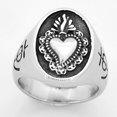 316L Stainless Steel Ladies Mens Biker Punk Sacred Heart Of Jesus God Ring Cross Amulet Jewelry For Man OSR835