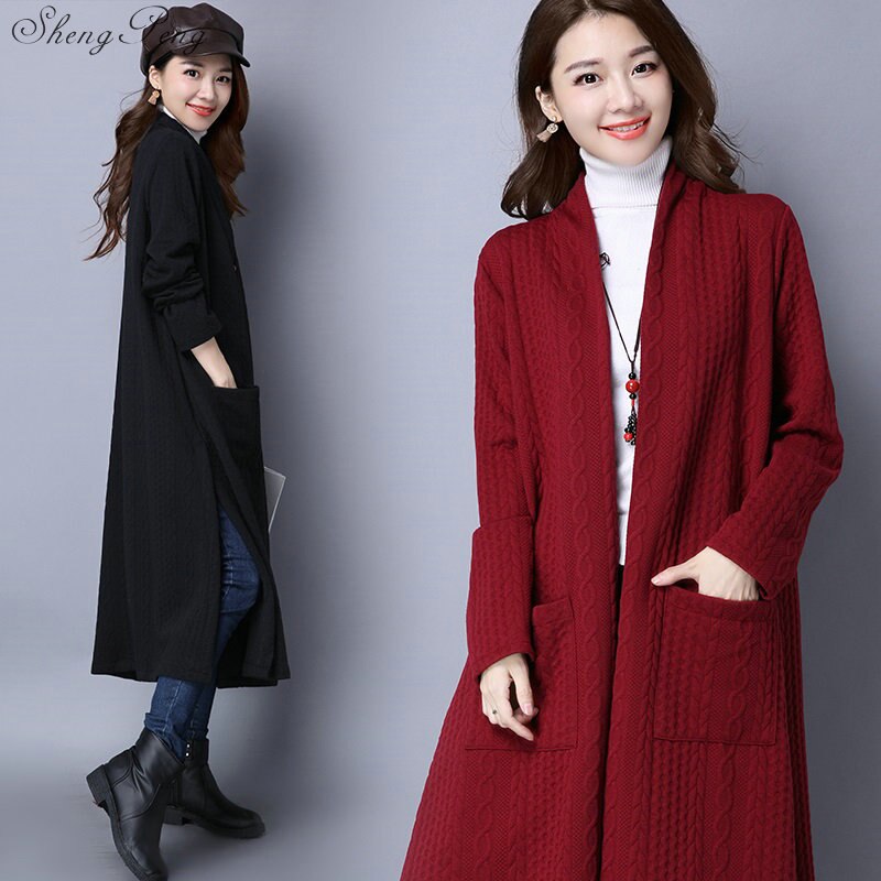 Style chinois automne hiver manteau femmes nouveaux arrivants grande taille veste bouton chinois long manteau robe décontractée V1128