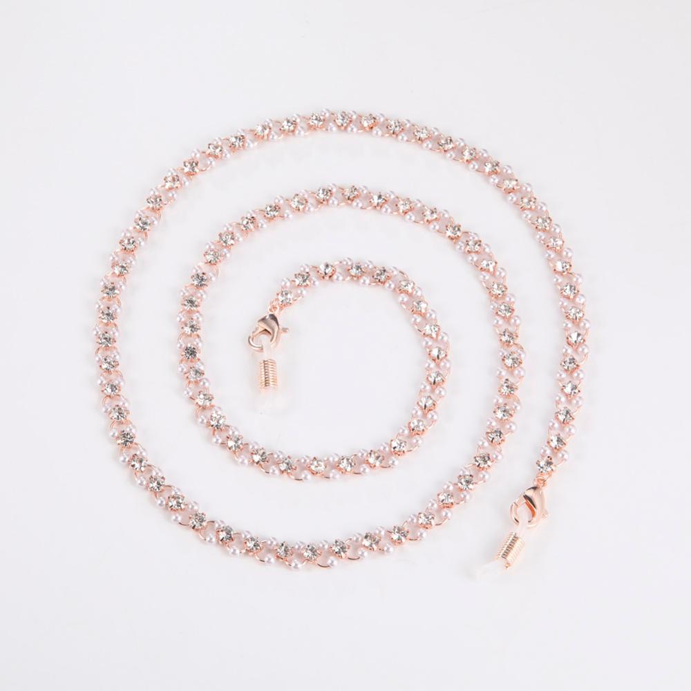 Skyrim Shiny Clear Zircon Pearl Hang Chain for Glasses Women's Neck Chains Lanyard Cord Sunglasses Strap Eyewear Rope: Rose Gold Color