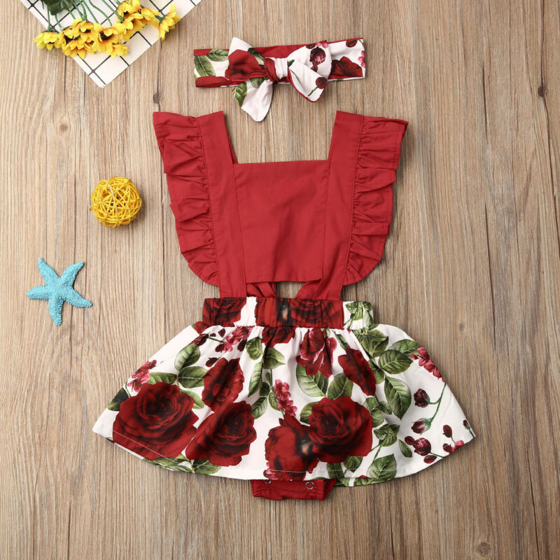 Us stock toddler newborn baby girl flower ruffle romper jumpsuit outfits sunsuit 0-24m