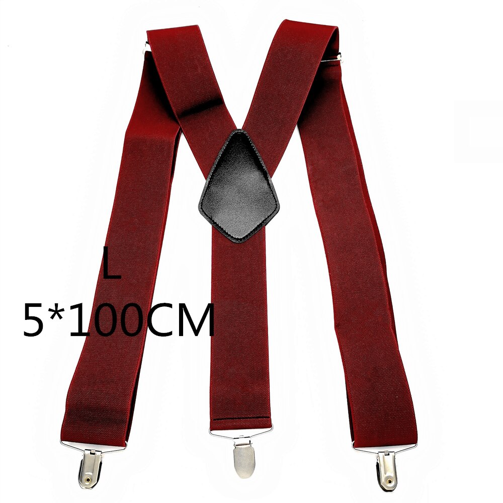 Bretelles en cuir élastique pour hommes, clips de protection, croisé dans le dos, pantalon de travail, grande taille, 50mm de largeur: Wine red-100cm