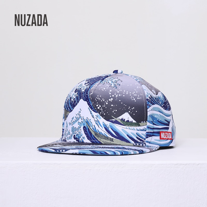 Nuzada mærke hat mænd kvinder par hip-hop hat bomuld polyester 3d trykte sommer ocean wave seaside personlighed kasketter