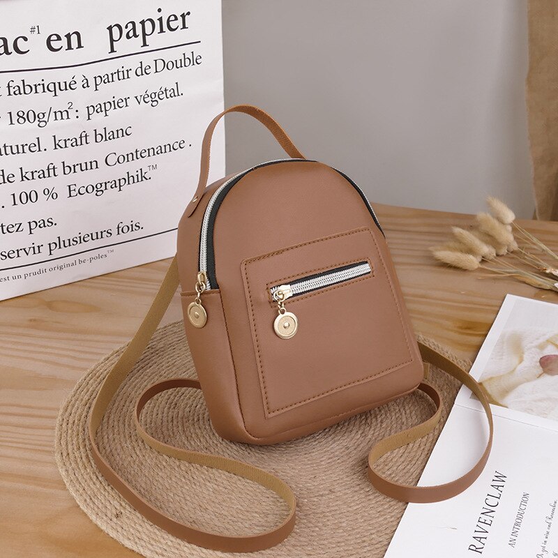 Enfants Mini sac à dos sac à bandoulière en cuir synthétique polyuréthane pour femmes pour adolescentes enfants multi-fonction petit sac à dos dames sac d'école sac à main: Chocolat