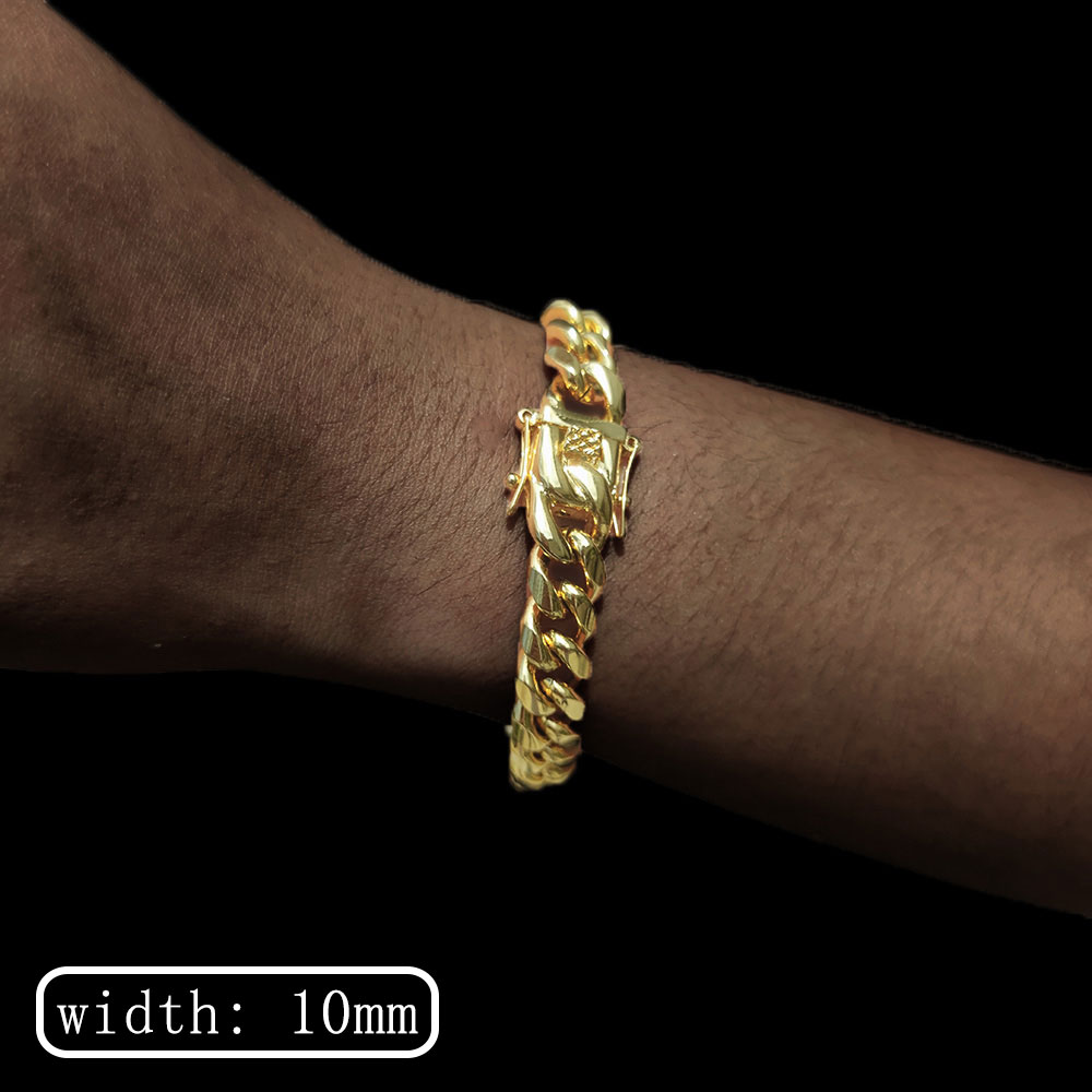 Men Stainless Steel Bracelet 6-14mm 18 K Gold Plated Miami Cuban Link Charm Bracelet For Men Pulsera Acero Inoxidable
