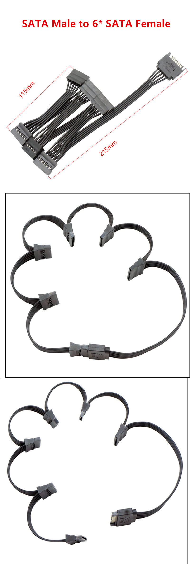 15 PIN Sata Power Splitter 15Pin SATA Male 1 to 3/4/5/6 SATA Female Power Splitter Adapter Cable: Blue