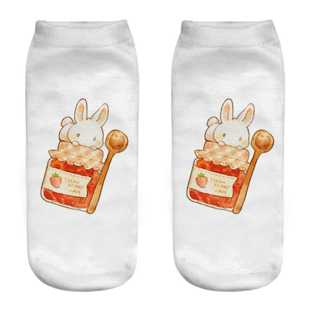 Chaussettes unisexes mignonnes Happy Funny Bunny 03/Life, impression 3D, créative, Harvey Cake Rabbit, rinçage court Sokken, , 1 paire: Gris foncé
