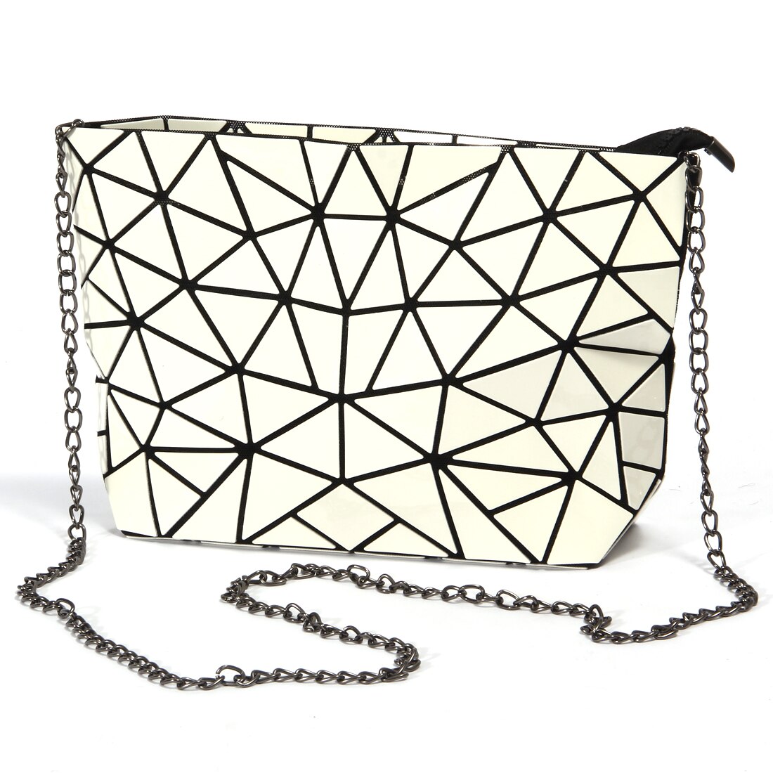 Crocrogo Frauen Mädchen Geldbörse Leucht Geometrische Schulter Taschen Multi Reflektierende Umhängetaschen BlingBling mit Ketten: 3116 White