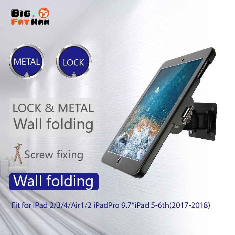 Apto para iPad air 9,7 10,2 10,5, carcasa de metal de montaje en pared para soporte de pantalla, soporte de bloqueo para tableta, soporte para ajustar el ángulo