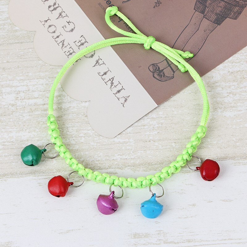 Cat collar bell cat sound ring hand-woven collar multiple bells position cat position bell cat collar: Green