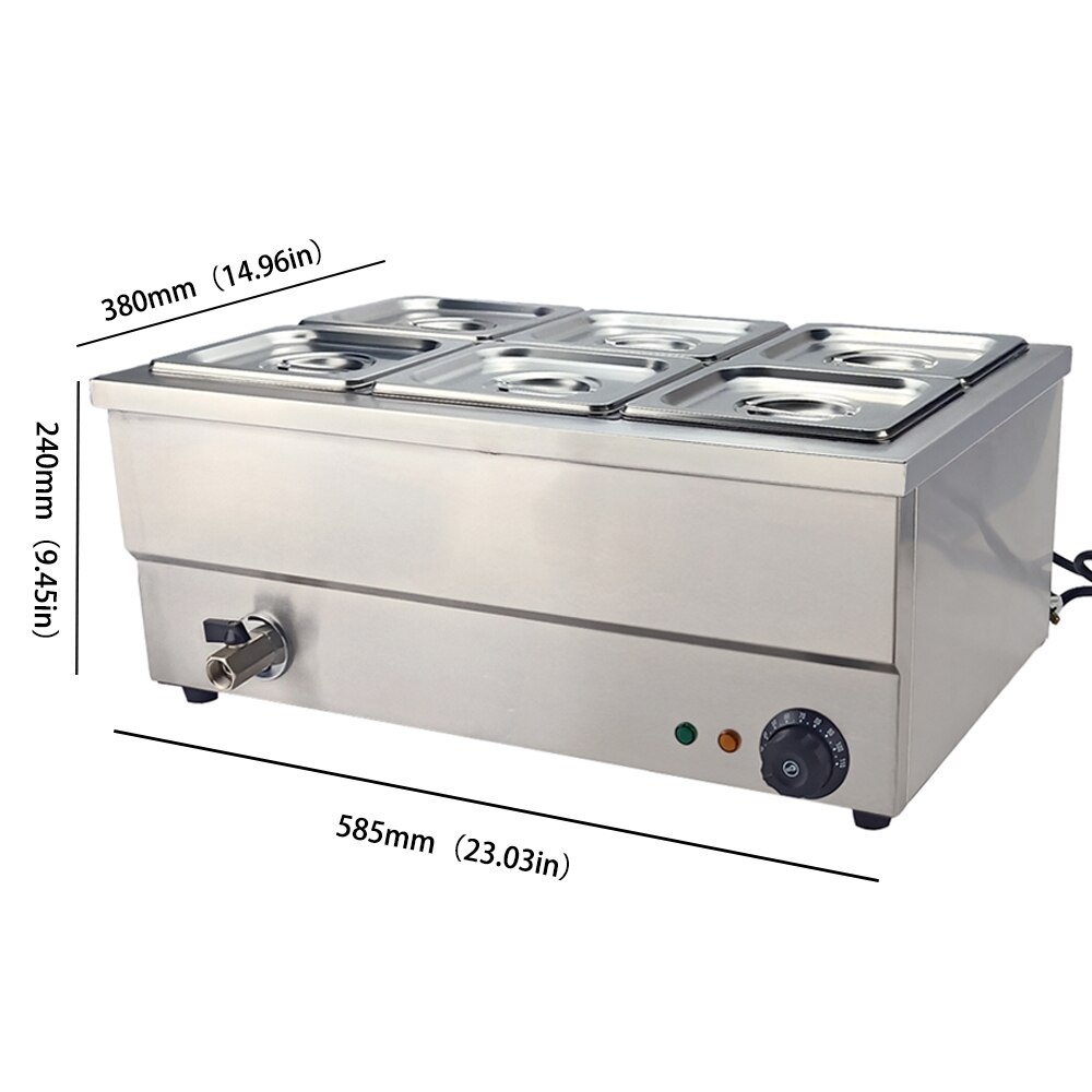 6 réservoirs Multinational électrique Bain Marie Cchafing plat cusage commercial chauffe-plats Buffet en acier inoxydable chauffe-vapeur