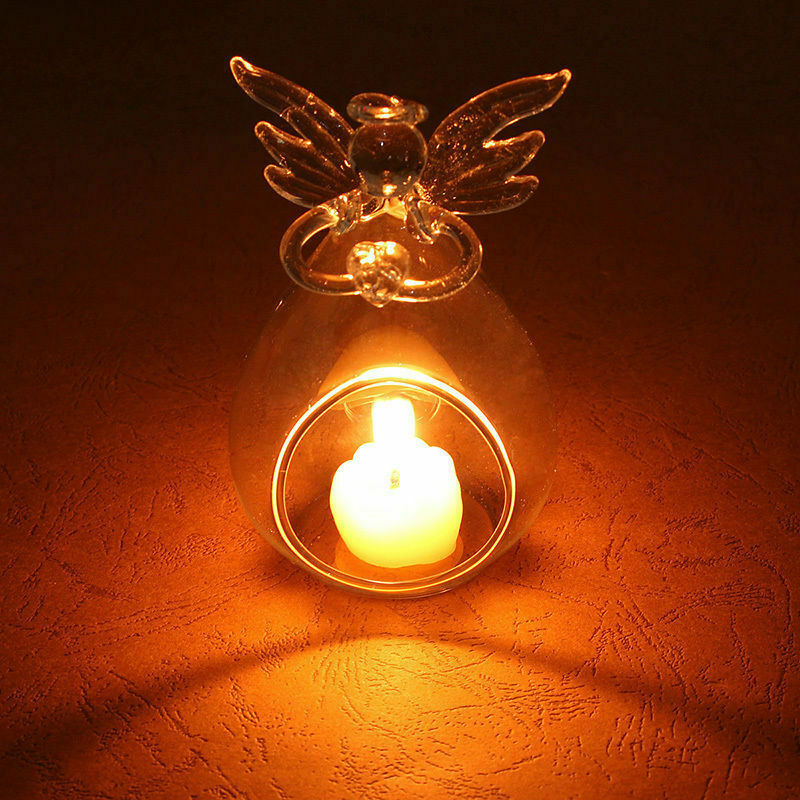 1PC Hohl Glas Engel Kerzenhalter Heimat Garten Nacht Hochzeit Ich bin Freien Tee Licht Dekor