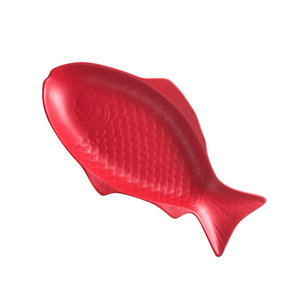 1PC céramique vaisselle créative assiette poisson en forme de plat stockage poisson Pan pour Restaurant maison dîner (11 pouces, rouge)